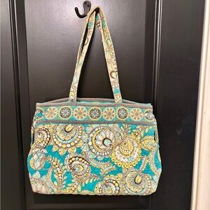 Vera Bradley Quilted Paisley Tote Bag in Teal and Yellow - Women's Shoulder Bag